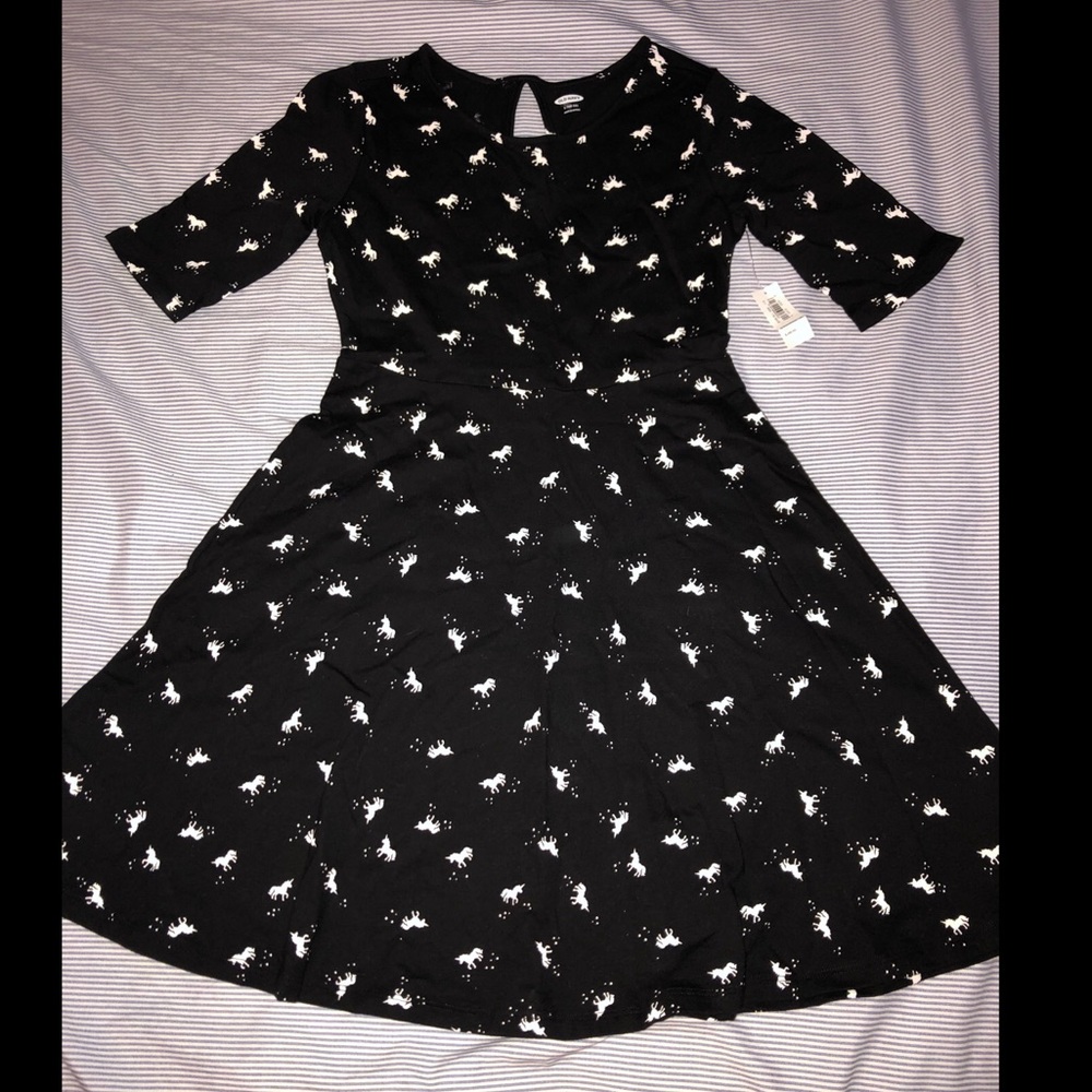 Black & White Unicorn Skater Girl Dress